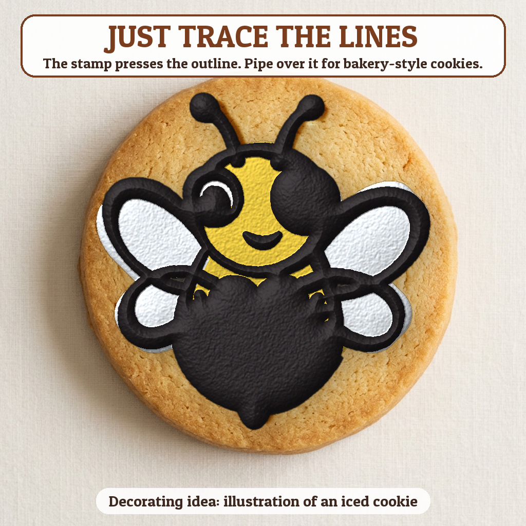 Bee Mine Bee cookie traced with icing, iced decorating idea