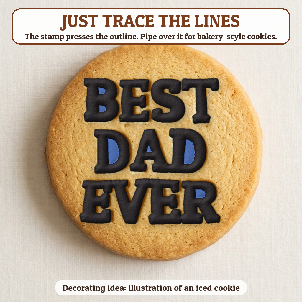 Best Dad Ever cookie traced with icing, iced decorating idea