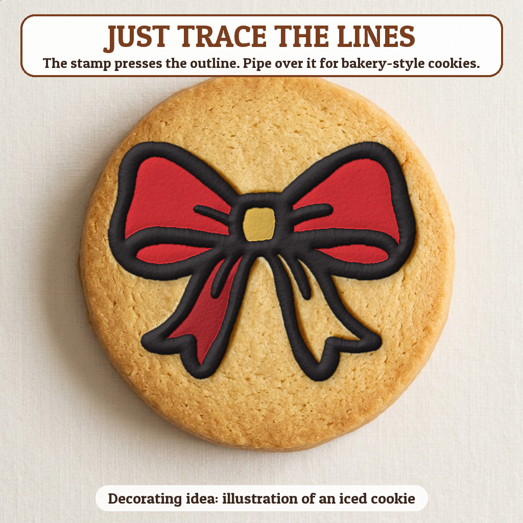 Big Bow cookie traced with icing, iced decorating idea