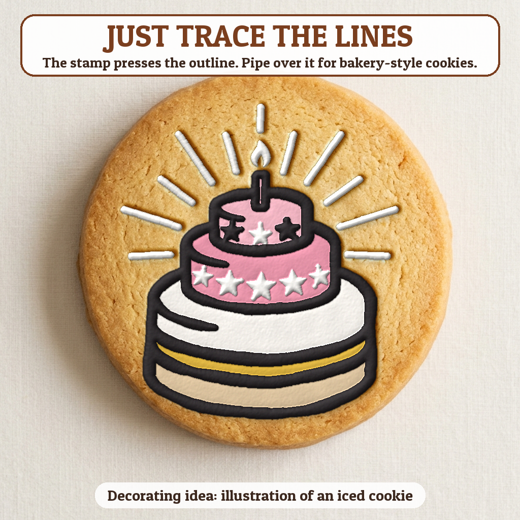 Birthday Cake cookie traced with icing, iced decorating idea