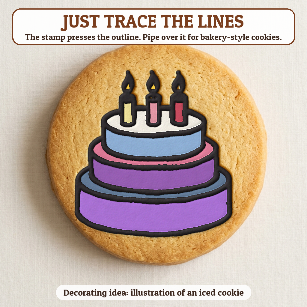 Birthday Cake with Candles cookie traced with icing, iced decorating idea