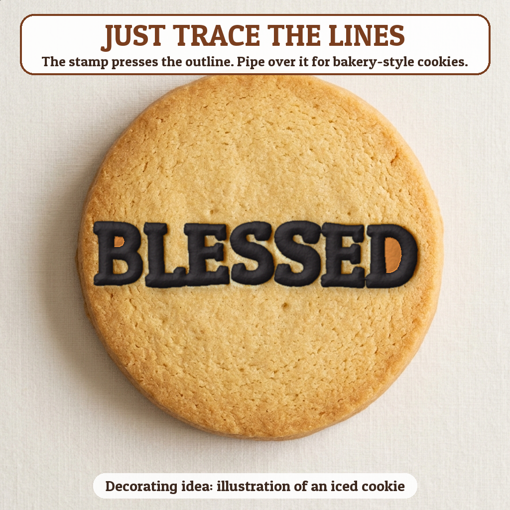 Blessed cookie traced with icing, iced decorating idea