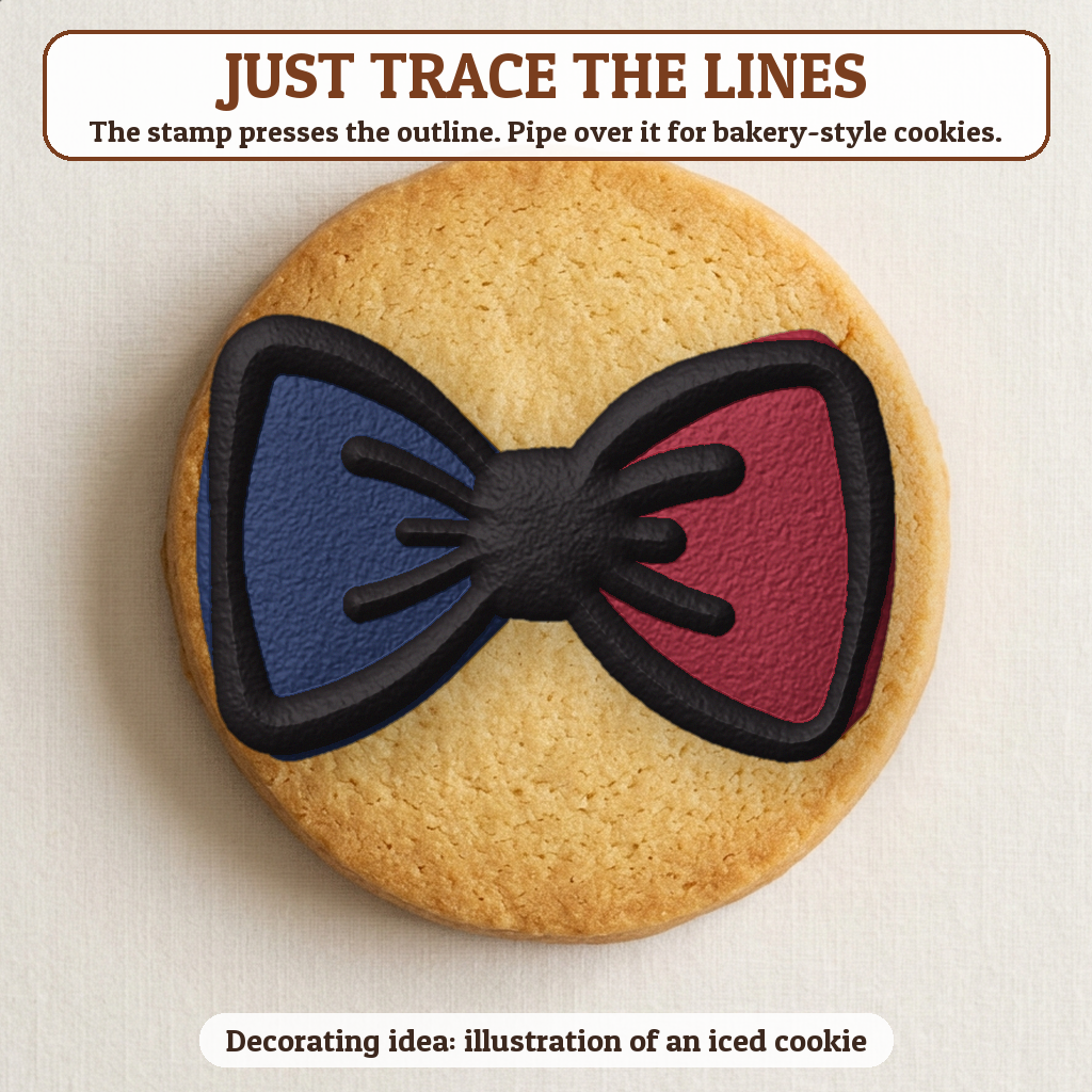 Bow Tie cookie traced with icing, iced decorating idea