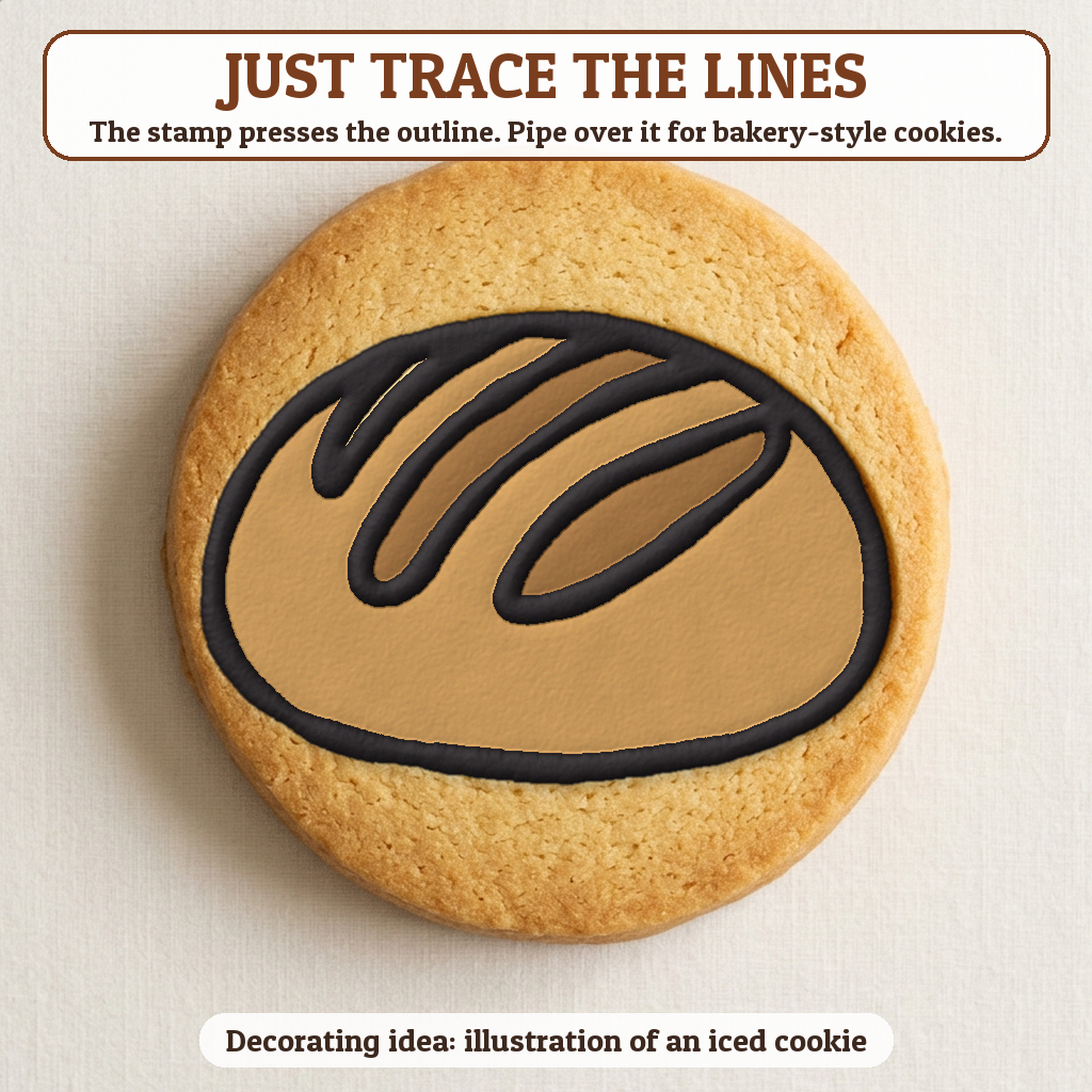 Bread Loaf cookie traced with icing, iced decorating idea
