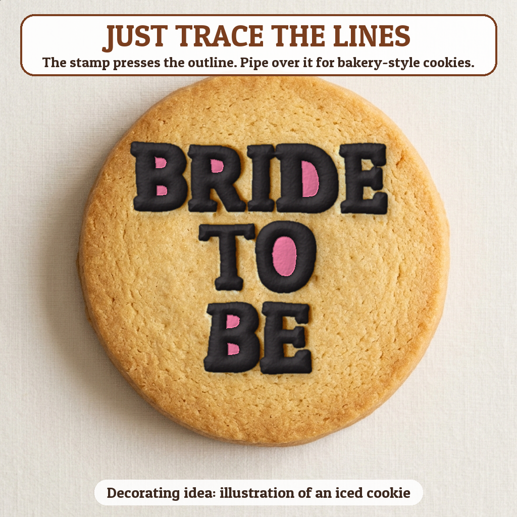 Bride to Be cookie traced with icing, iced decorating idea