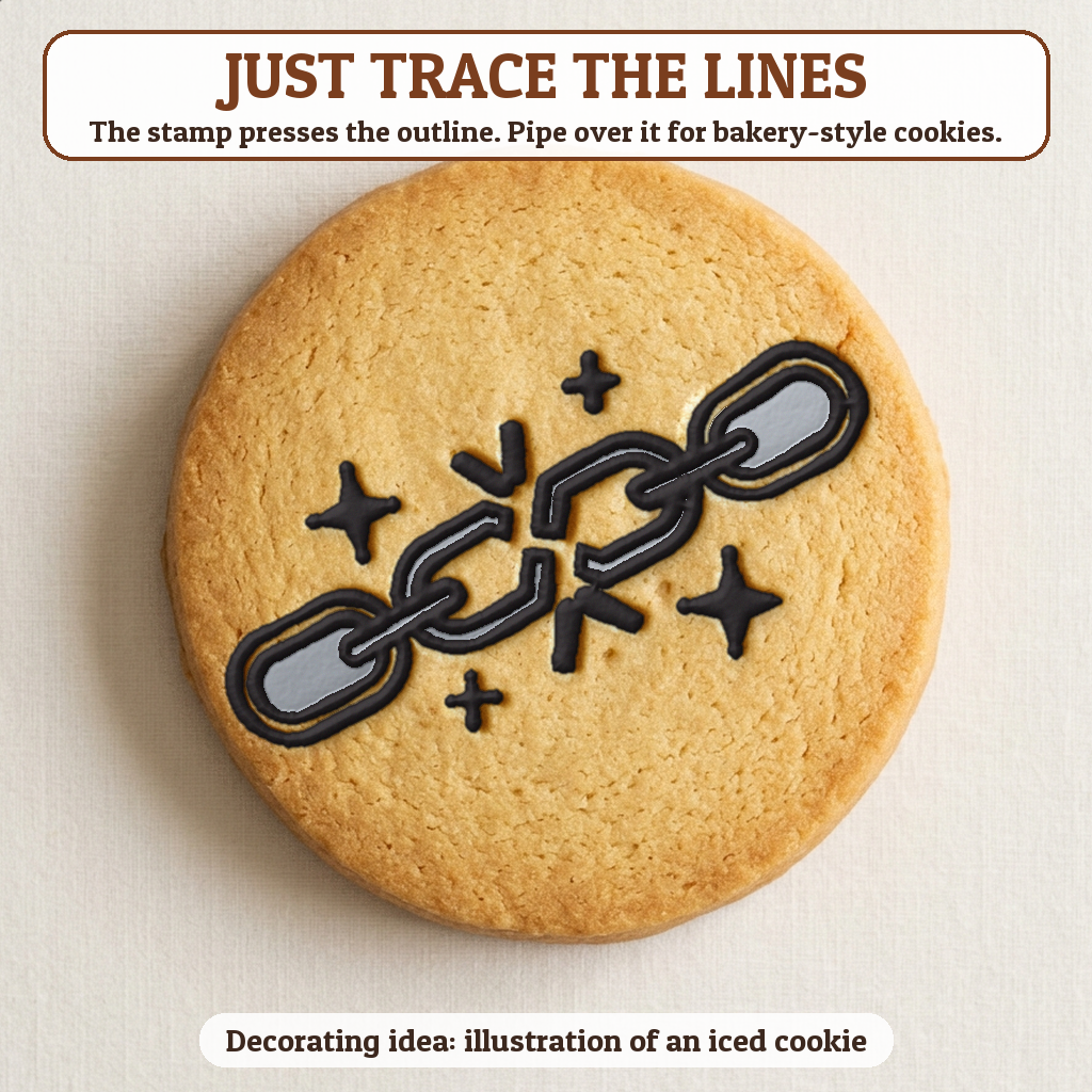 Broken Chain cookie traced with icing, iced decorating idea