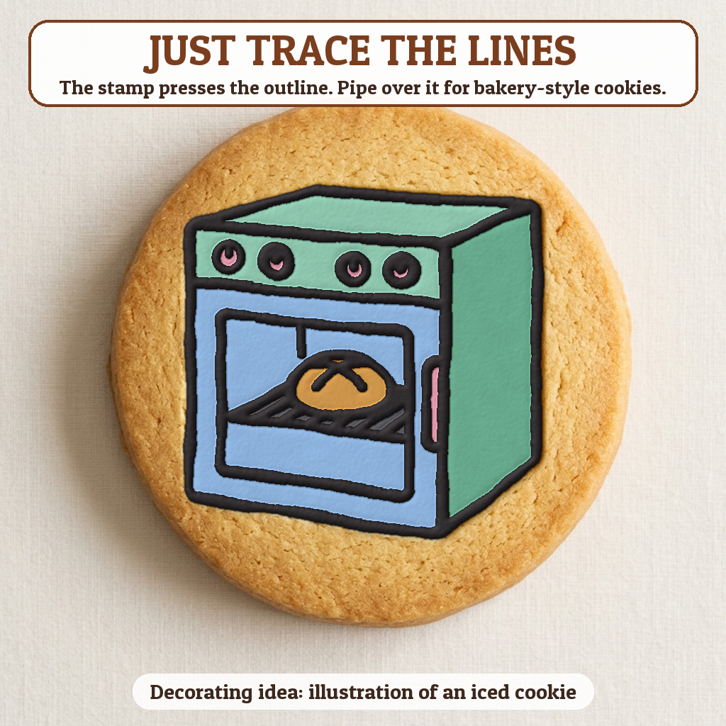 Bun in the Oven cookie traced with icing, iced decorating idea