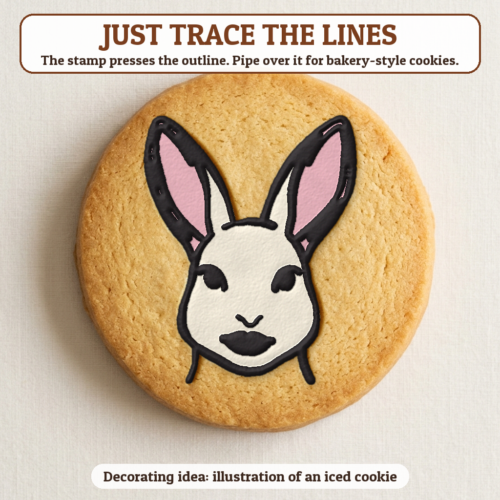 Bunny Face cookie traced with icing, iced decorating idea