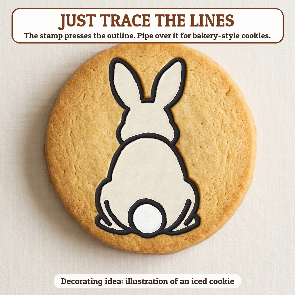 Bunny Tail cookie traced with icing, iced decorating idea