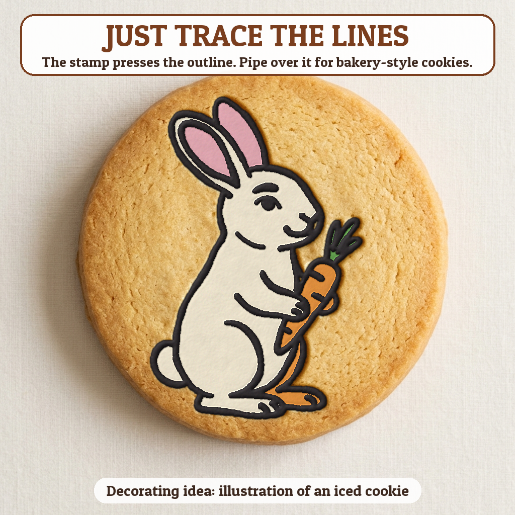 Bunny with a Carrot cookie traced with icing, iced decorating idea