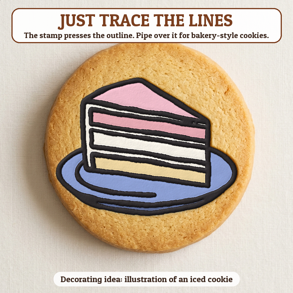 Cake Slice cookie traced with icing, iced decorating idea