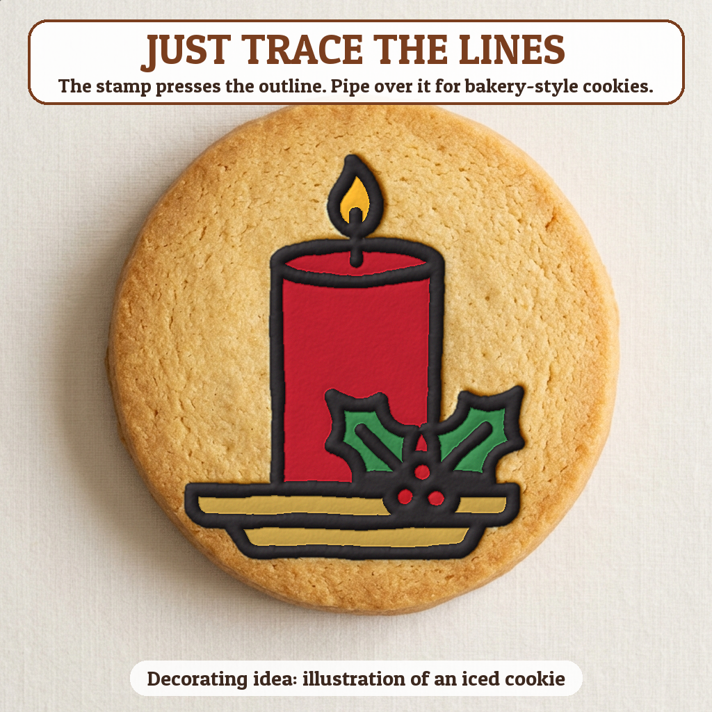 Candle in a Holder cookie traced with icing, iced decorating idea
