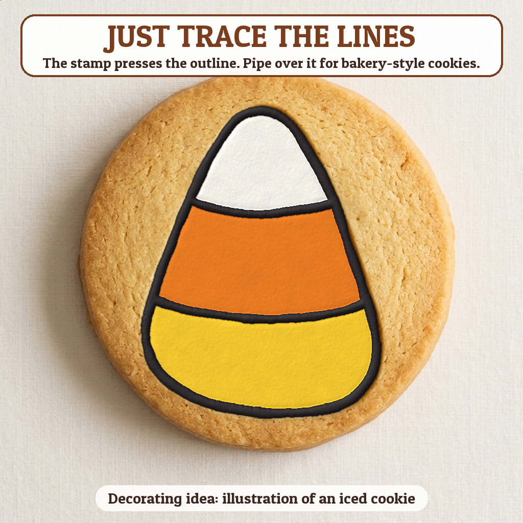 Candy Corn cookie traced with icing, iced decorating idea