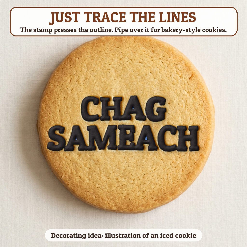 Chag Sameach cookie traced with icing, iced decorating idea