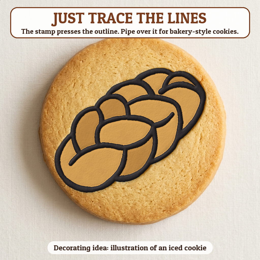 Challah Bread cookie traced with icing, iced decorating idea