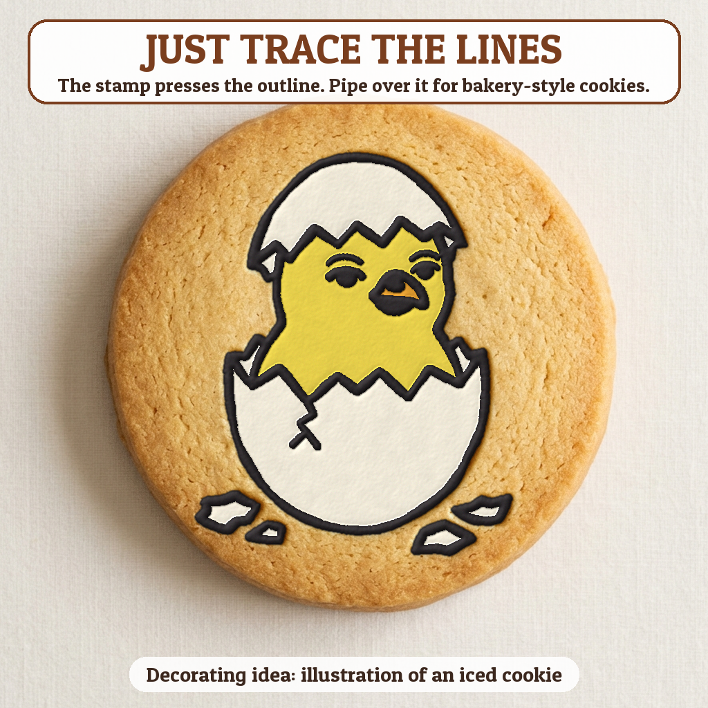 Chick in an Eggshell cookie traced with icing, iced decorating idea