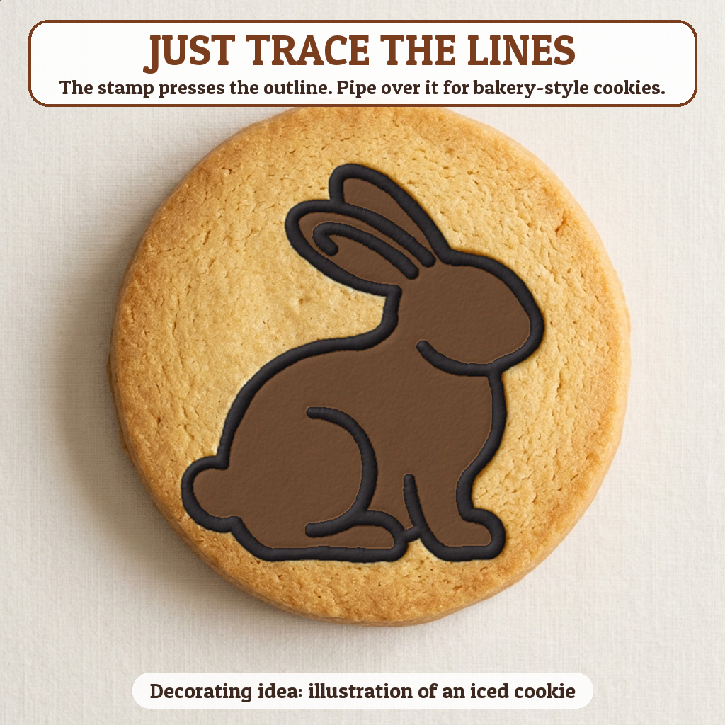 Chocolate Bunny cookie traced with icing, iced decorating idea