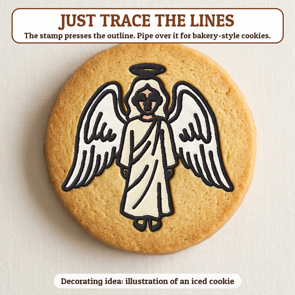 Christmas Angel cookie traced with icing, iced decorating idea