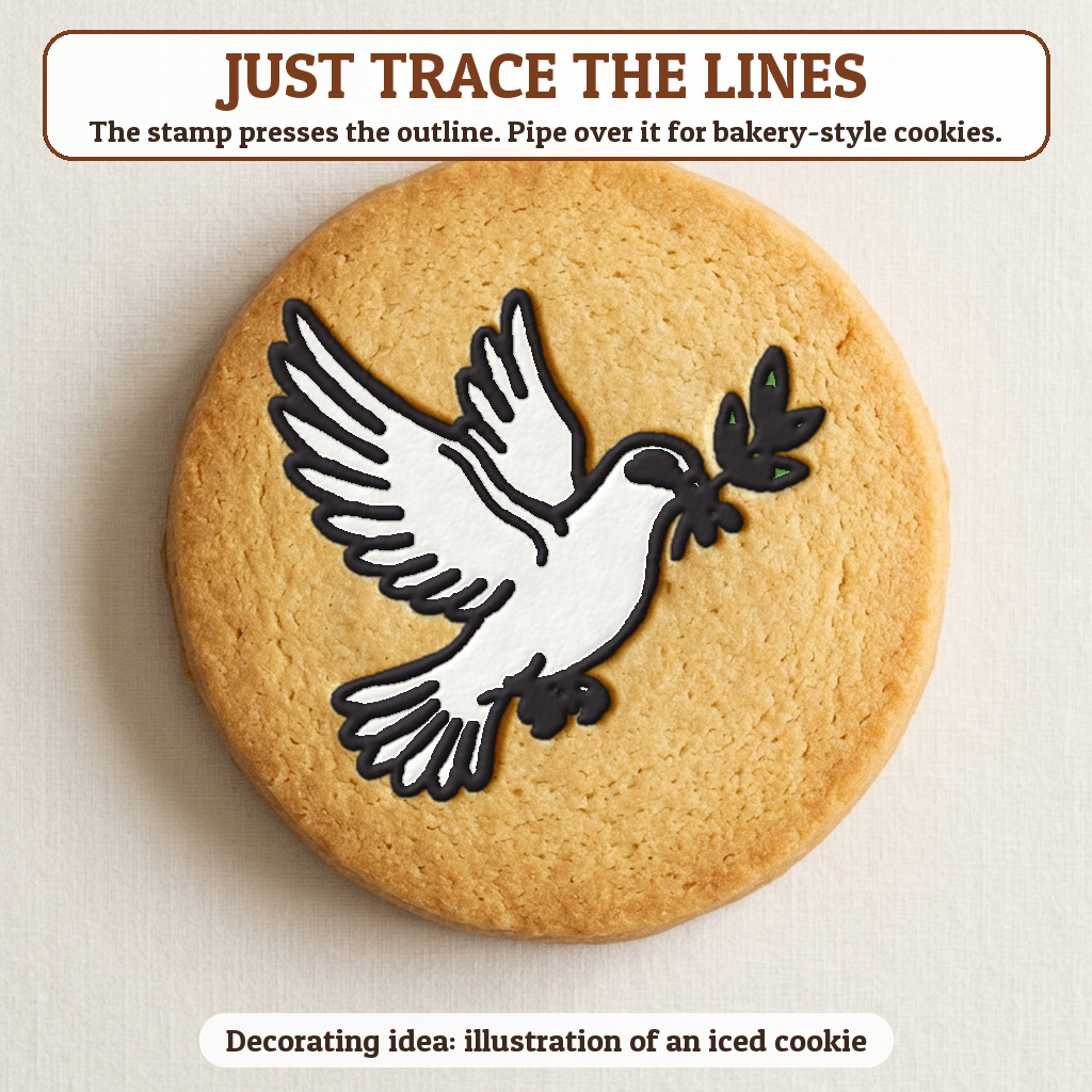 Christmas Dove cookie traced with icing, iced decorating idea