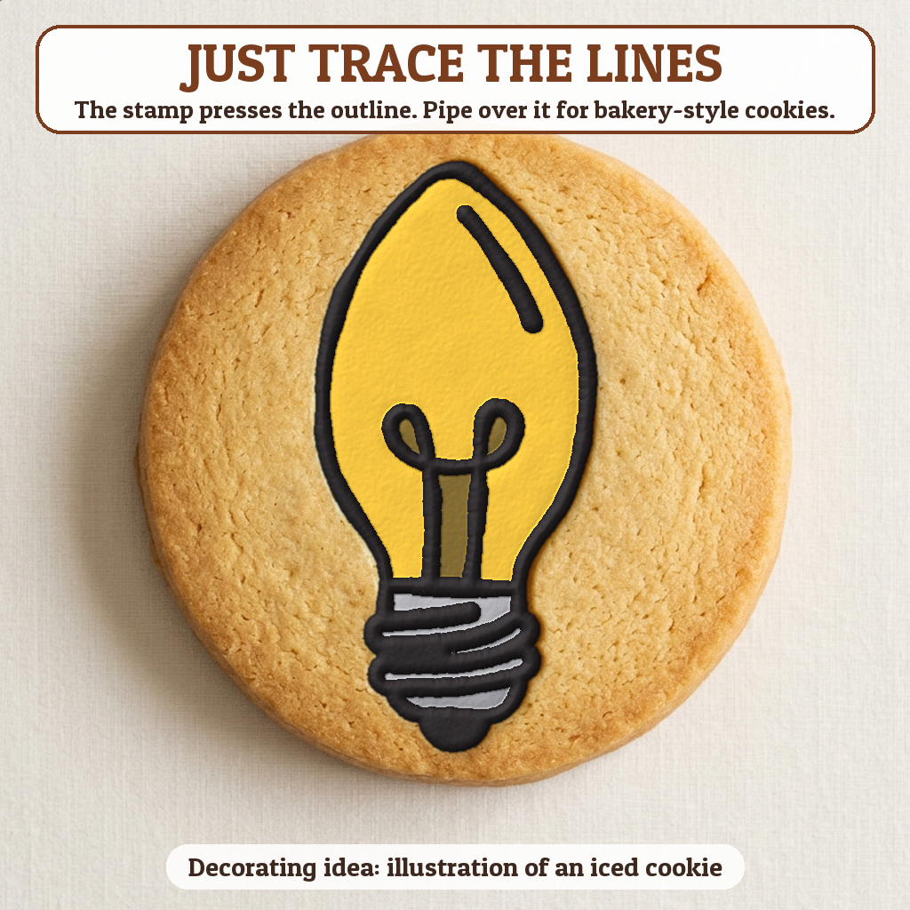 Christmas Light Bulb cookie traced with icing, iced decorating idea
