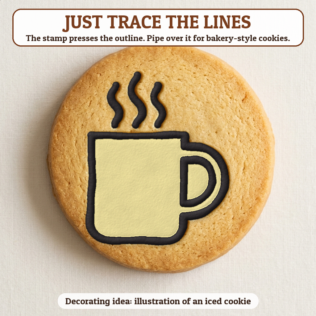 Coffee Mug cookie traced with icing, iced decorating idea