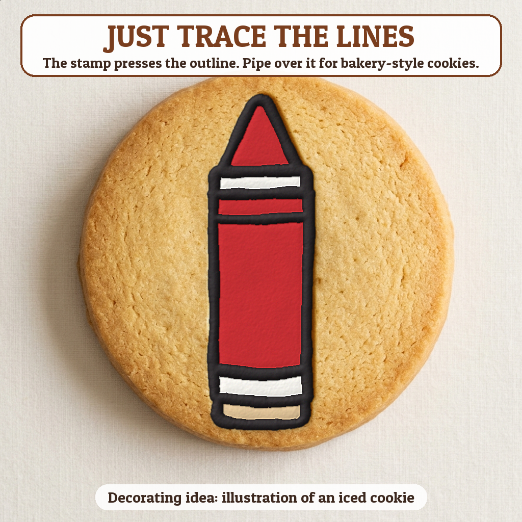 Crayon cookie traced with icing, iced decorating idea