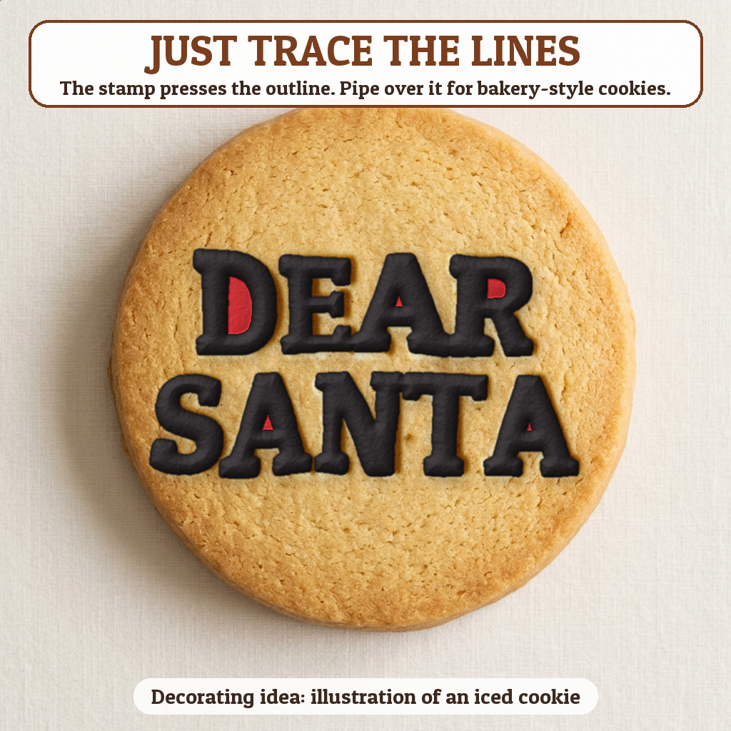Dear Santa cookie traced with icing, iced decorating idea