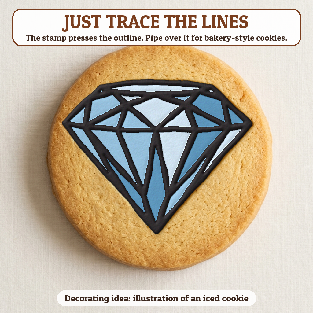 Diamond cookie traced with icing, iced decorating idea