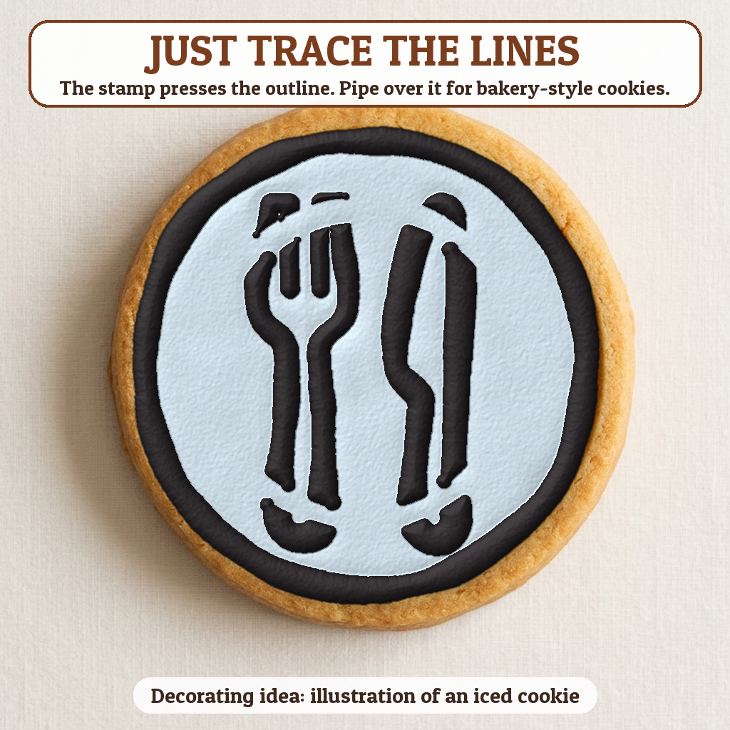 Dinner Plate cookie traced with icing, iced decorating idea