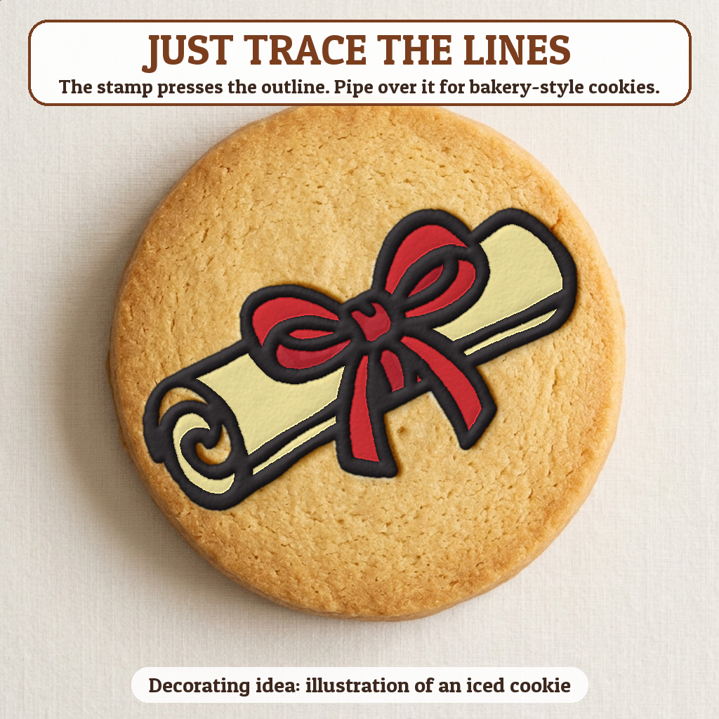 Diploma Scroll cookie traced with icing, iced decorating idea