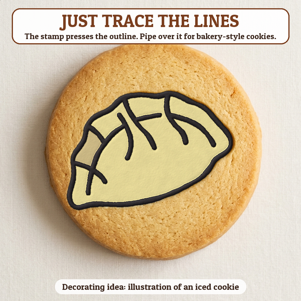 Dumplings cookie traced with icing, iced decorating idea