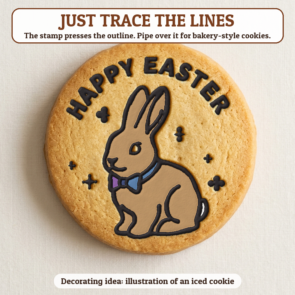 Easter Bunny cookie traced with icing, iced decorating idea
