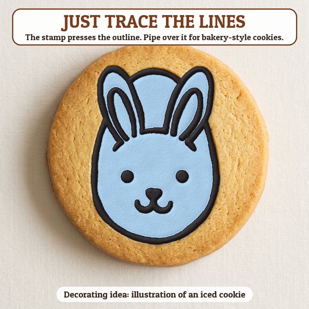 Easter Egg & Bunny cookie traced with icing, iced decorating idea