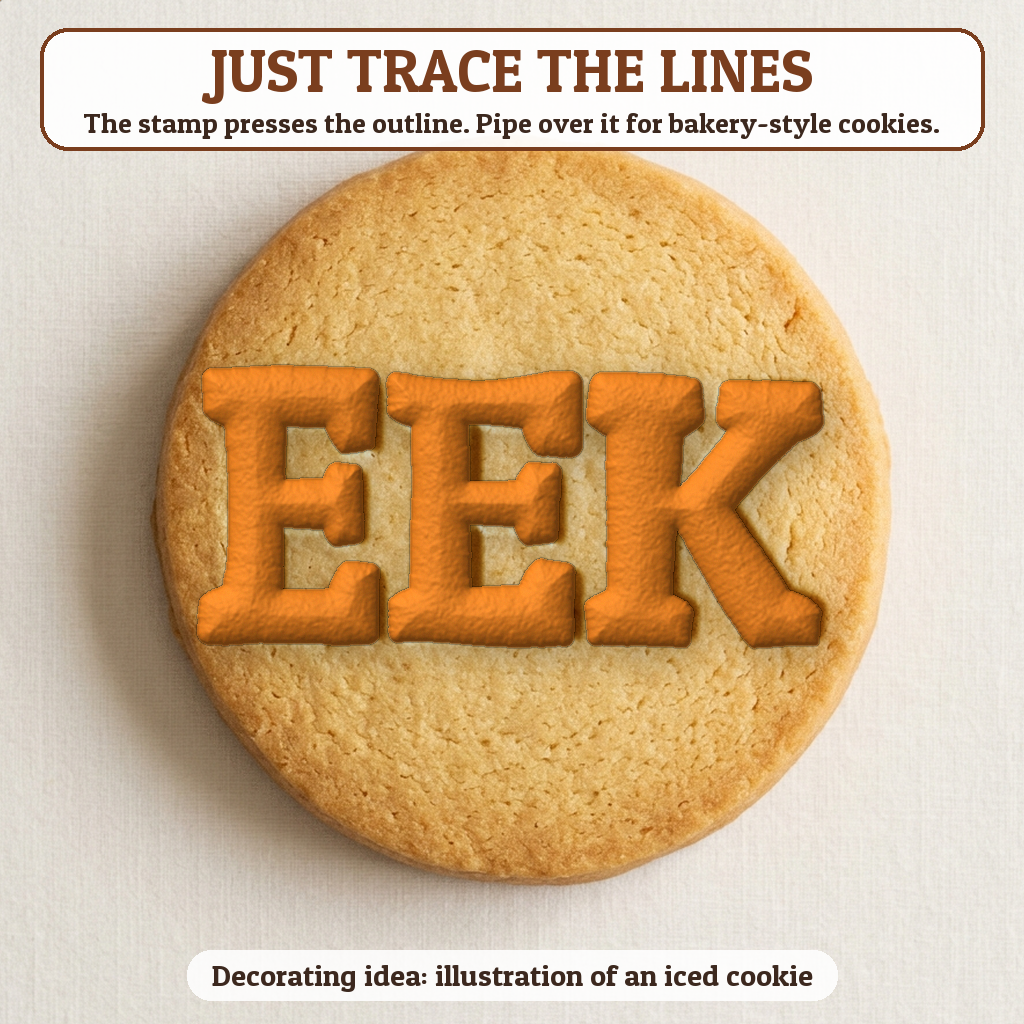 Eek cookie traced with icing, iced decorating idea