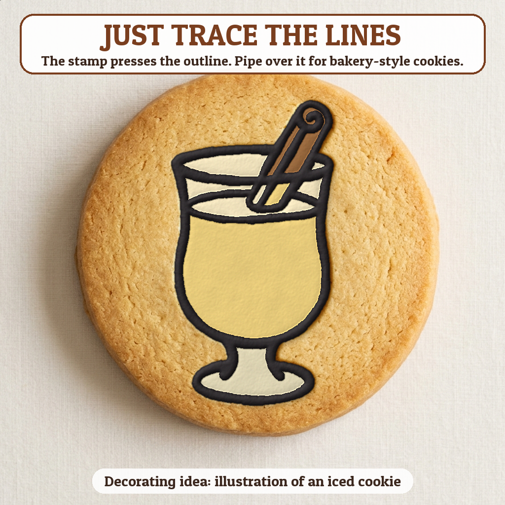 Eggnog Glass cookie traced with icing, iced decorating idea