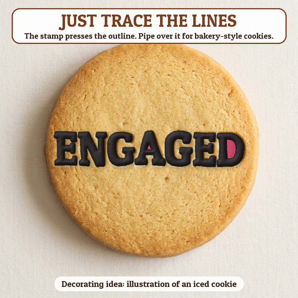 Engaged cookie traced with icing, iced decorating idea