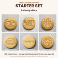 Fall & Thanksgiving Starter Set: what's in the box - 6 stamp discs, the 321 Cookie Press and storage cases (disc pictures are computer previews)