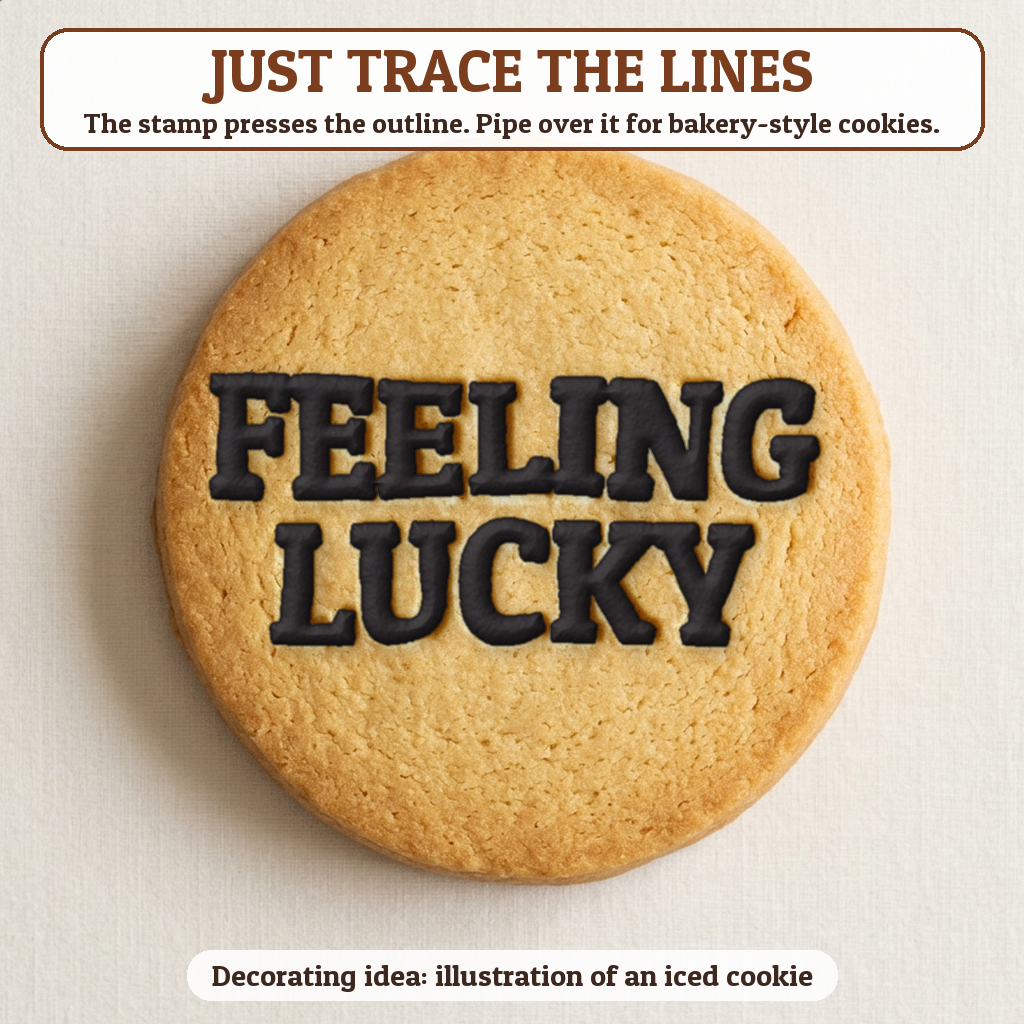 Feeling Lucky cookie traced with icing, iced decorating idea