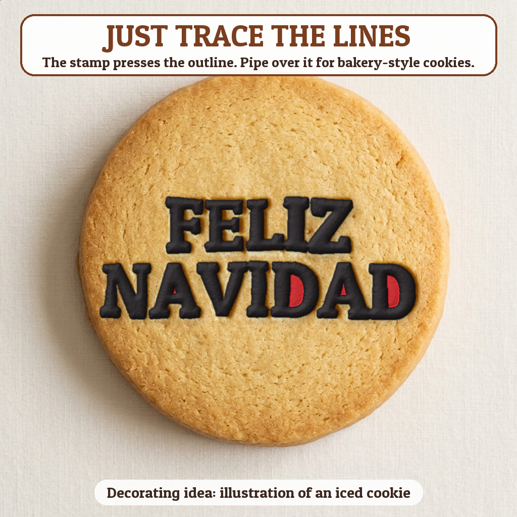 Feliz Navidad cookie traced with icing, iced decorating idea