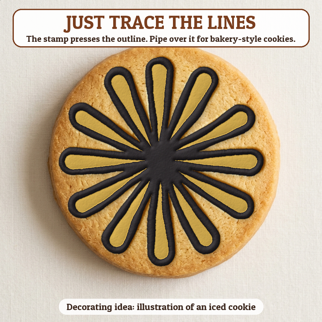 Firework Burst cookie traced with icing, iced decorating idea