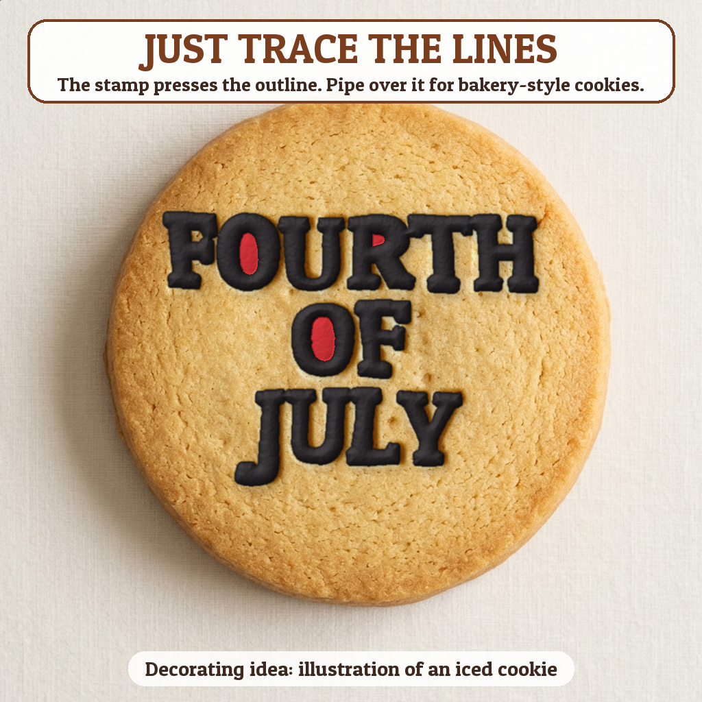 Fourth of July cookie traced with icing, iced decorating idea