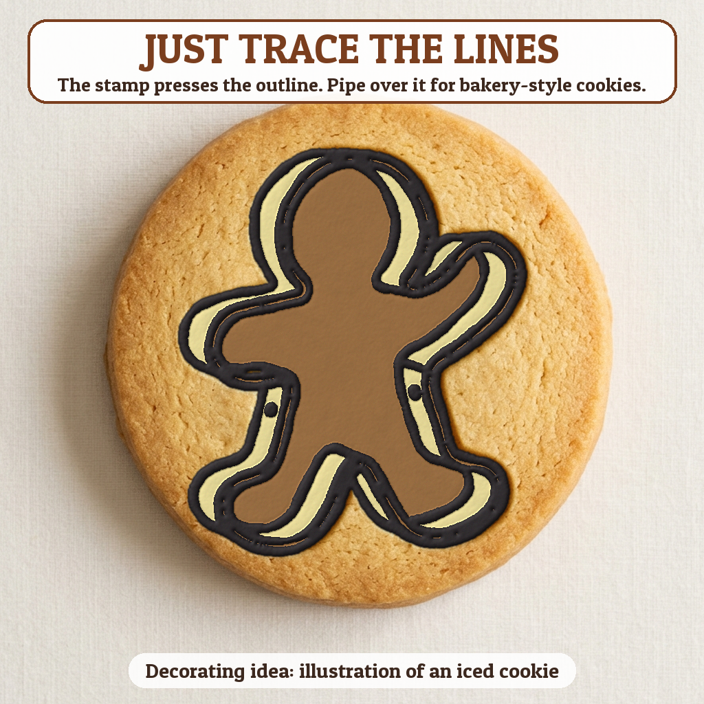 Gingerbread Man Waving cookie traced with icing, iced decorating idea