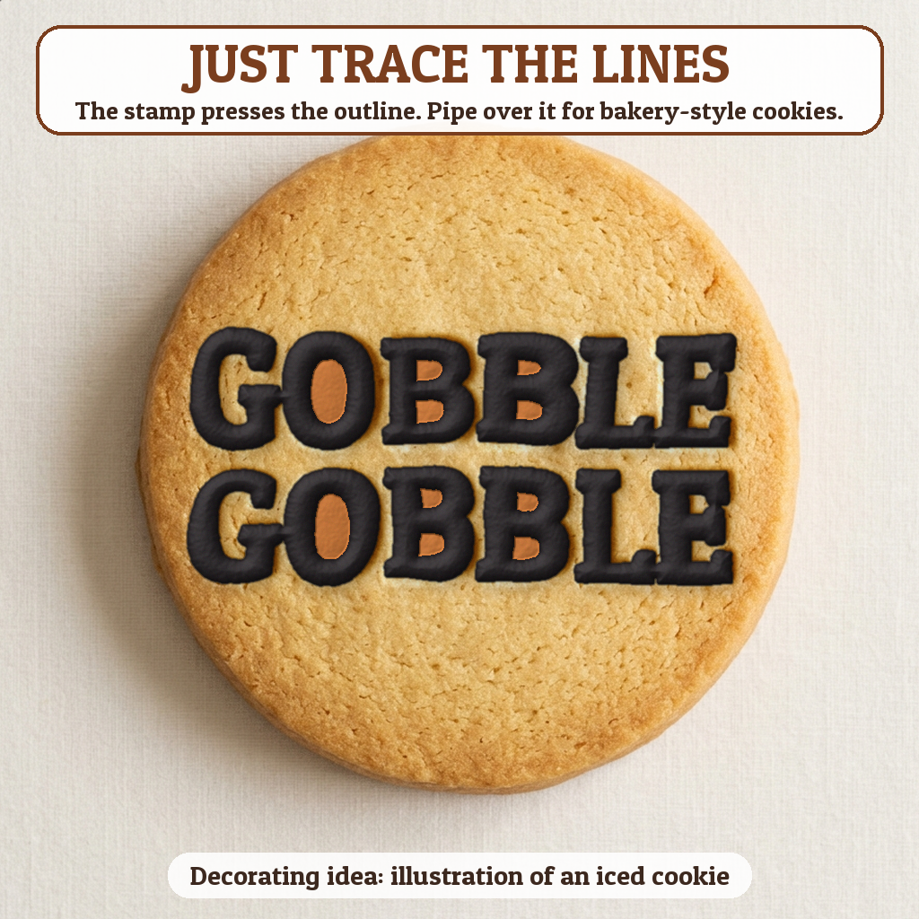 Gobble Gobble cookie traced with icing, iced decorating idea
