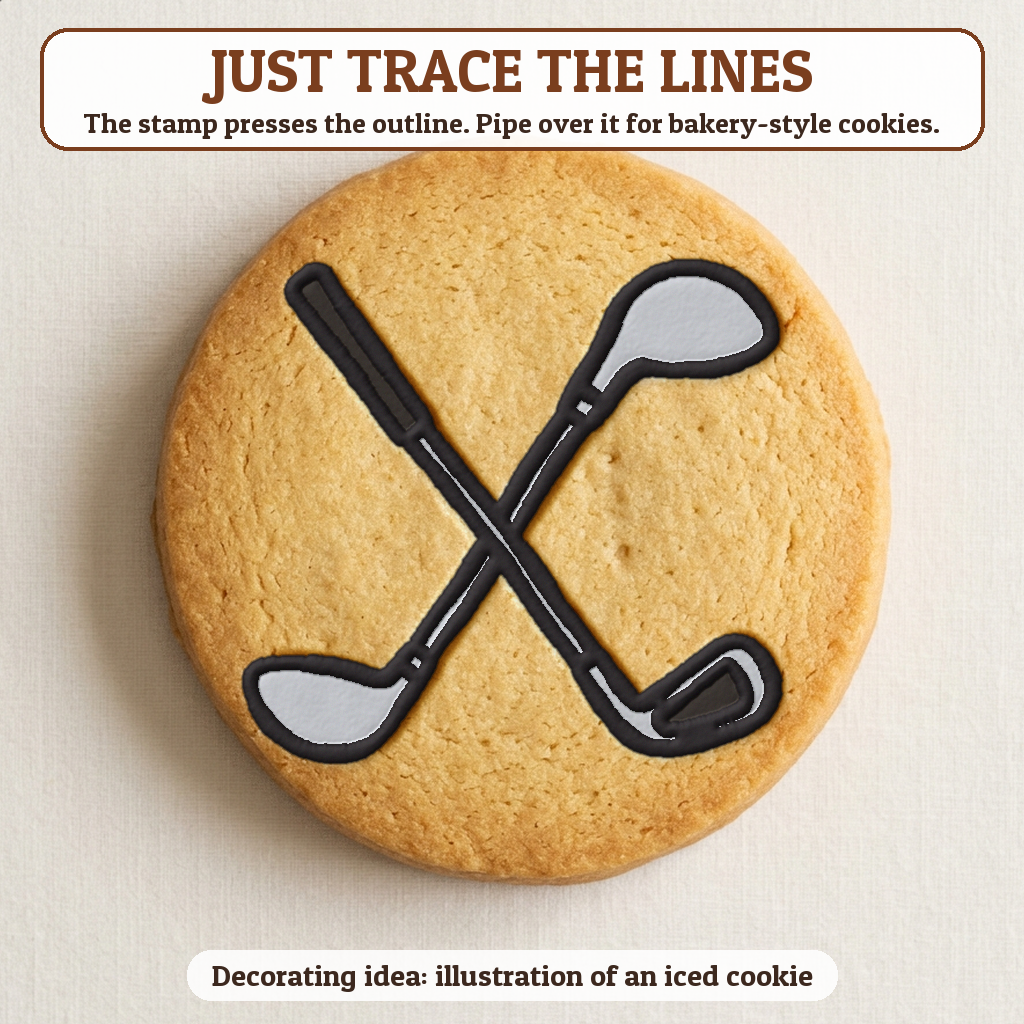 Golf Clubs cookie traced with icing, iced decorating idea