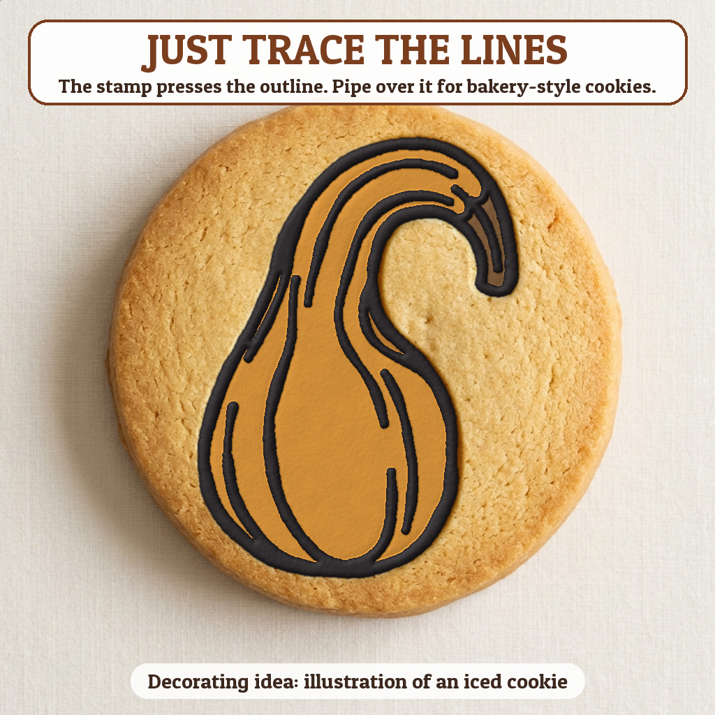 Gourd cookie traced with icing, iced decorating idea
