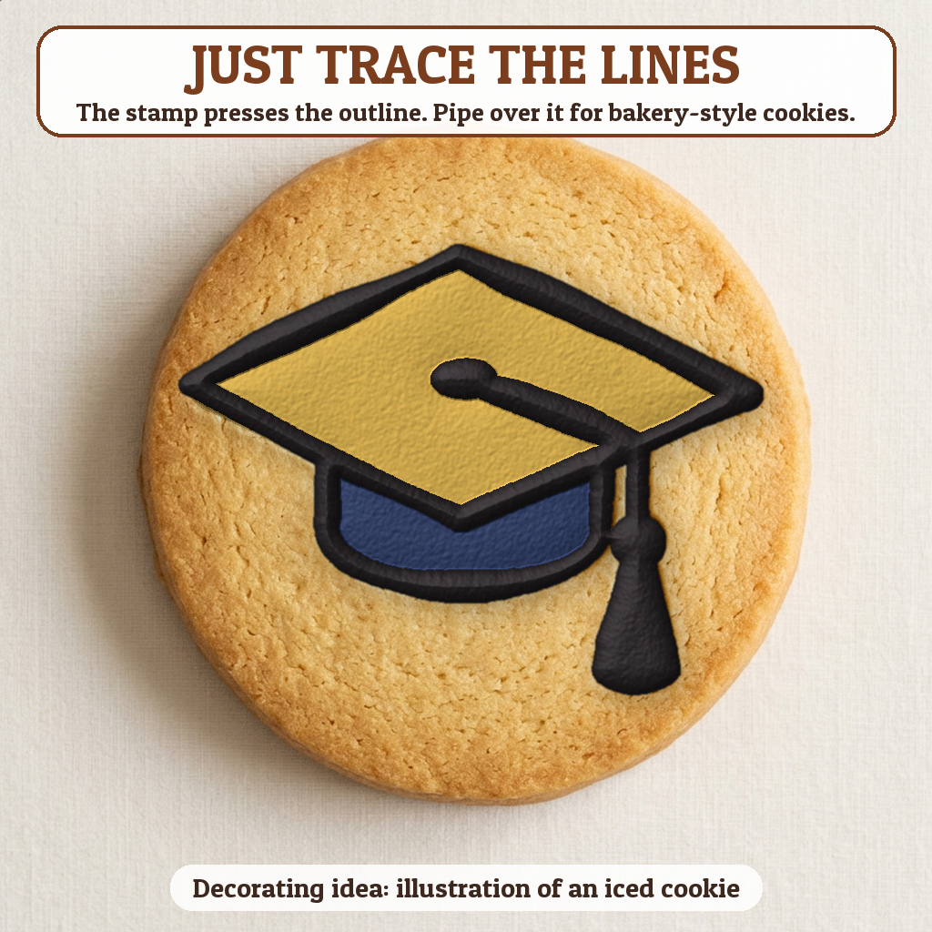 Graduation Cap with Tassel cookie traced with icing, iced decorating idea