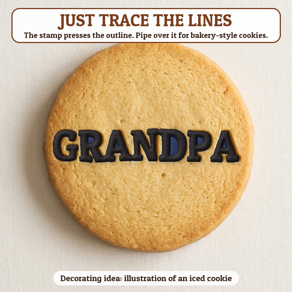 Grandpa cookie traced with icing, iced decorating idea