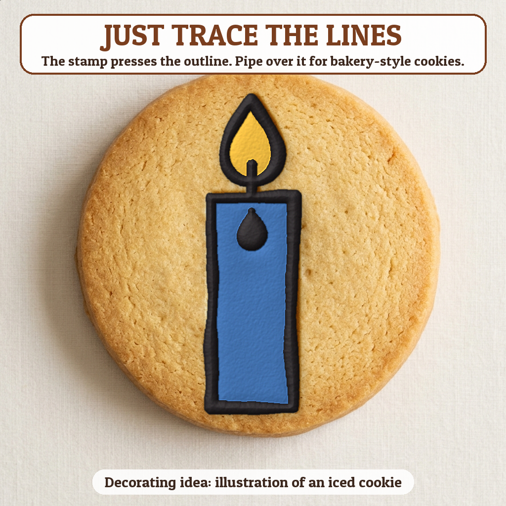 Hanukkah Candle cookie traced with icing, iced decorating idea