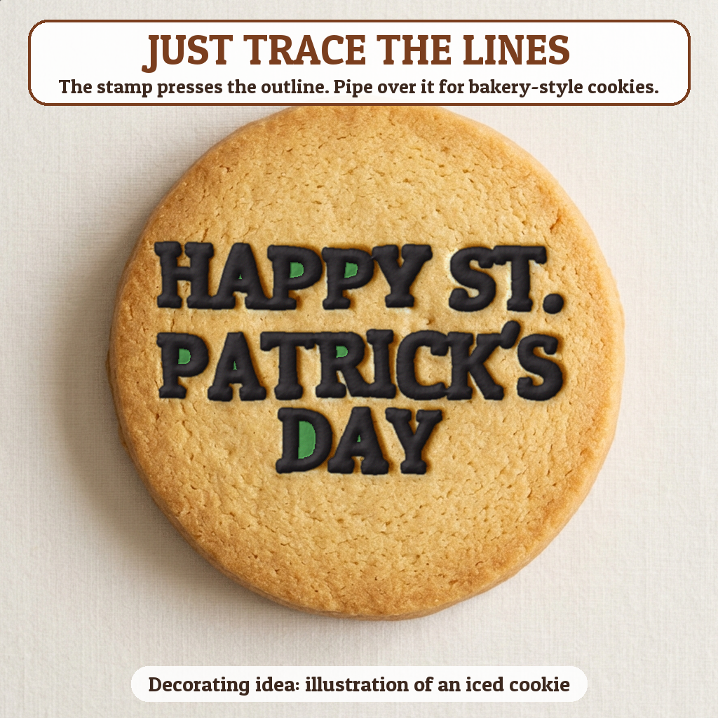 Happy St. Patrick's Day cookie traced with icing, iced decorating idea