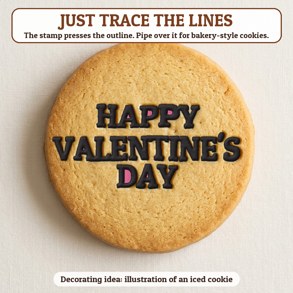 Happy Valentine's Day cookie traced with icing, iced decorating idea